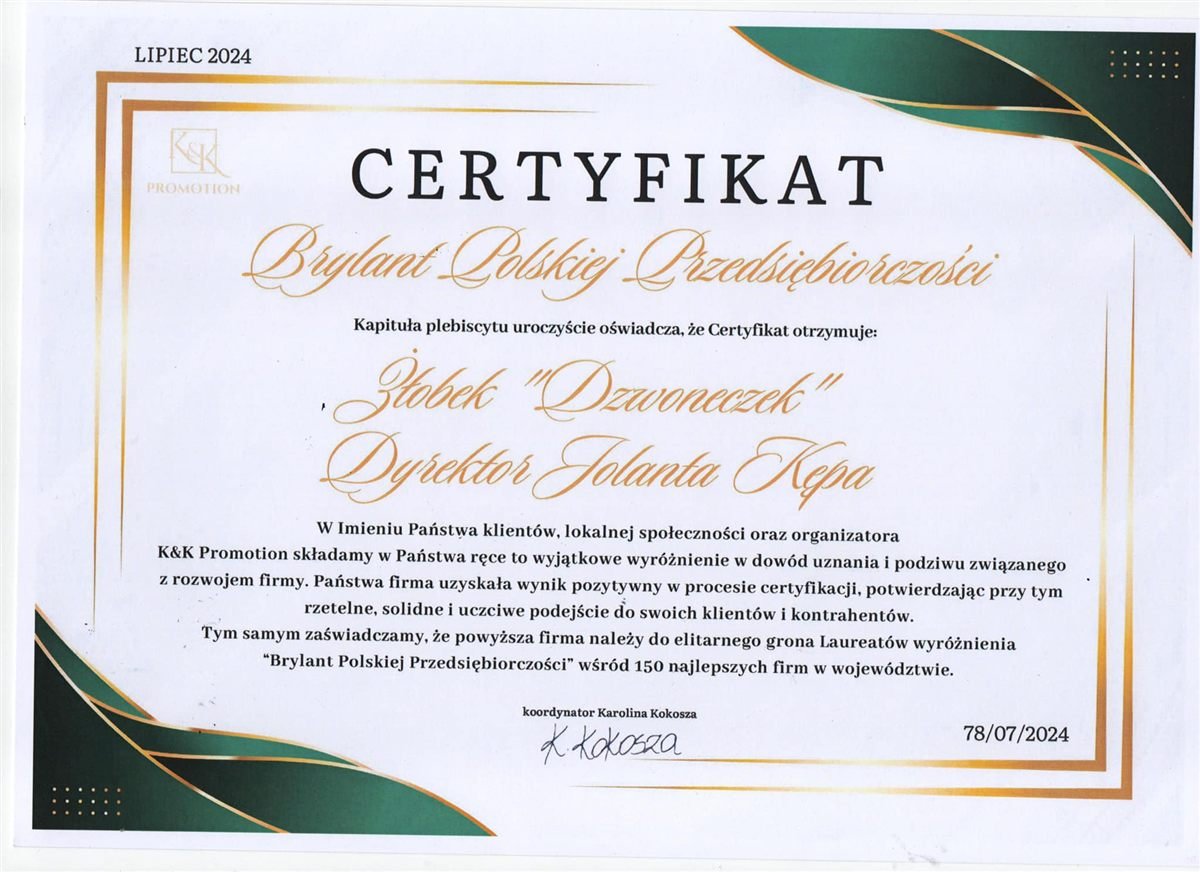 Certyfikat Brylant Polskiej Przedsiębiorczości 2024