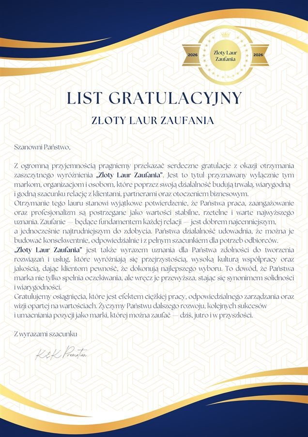 Dyplom Złoty Laur Zaufania
